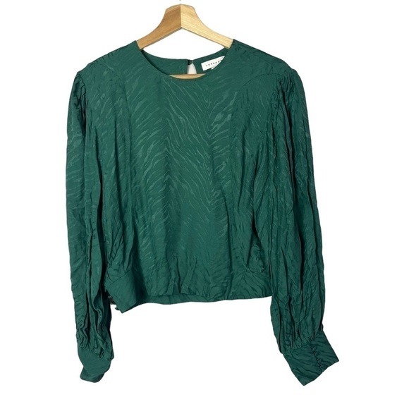 Topshop Emerald Green Jacquard Animal Print Long Sleeve Blouse 8 - Picture 3 of 7